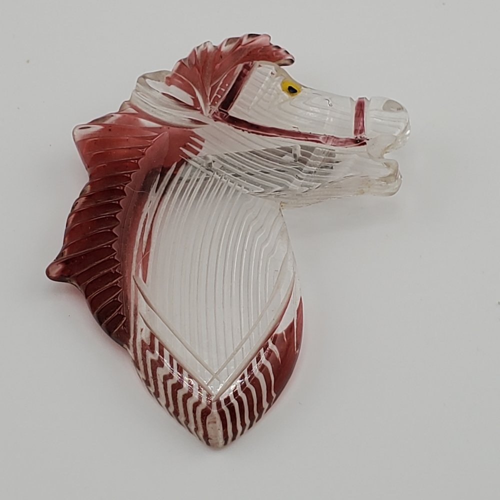 Vintage Lucite Reversed Carved Horse Brooch